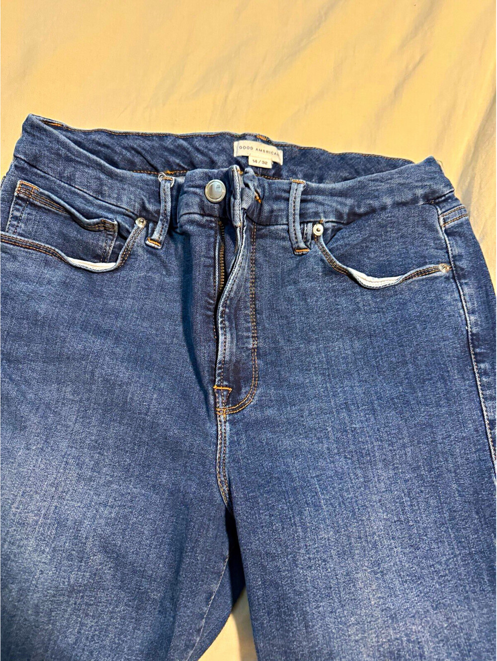 Good American Women’s Skinny Jeans Blue Medium Wash Mid Rise Stretch 5-Pocket